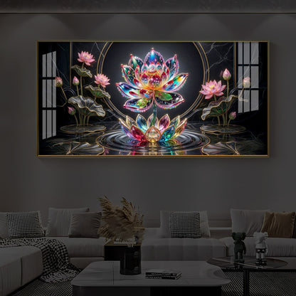 Colorful Lotus Flower Modern Luxury Backlight Horizontal Wall Art