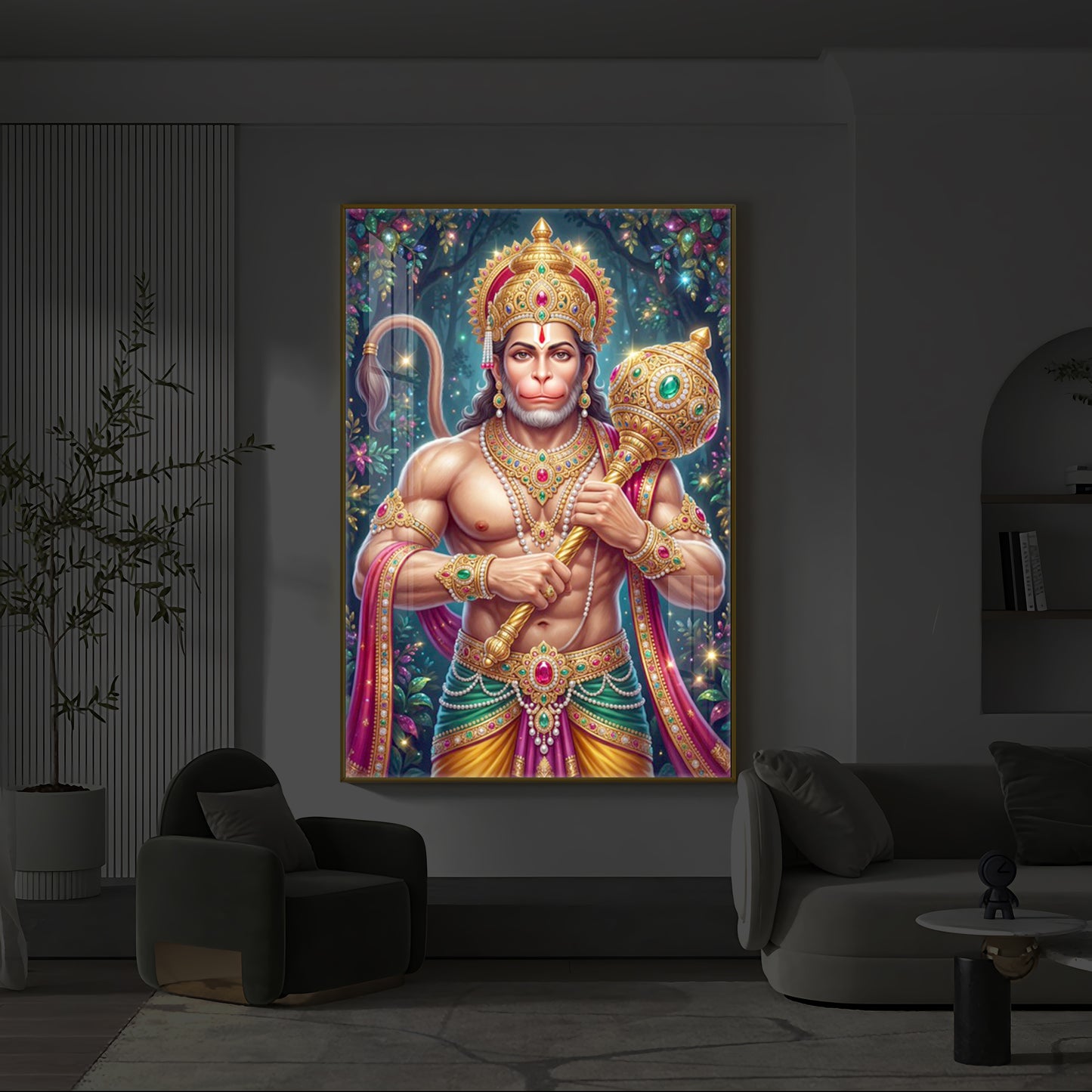 Pavan Putra Hanuman Ji Modern Luxury Backlight Vertical Wall Art