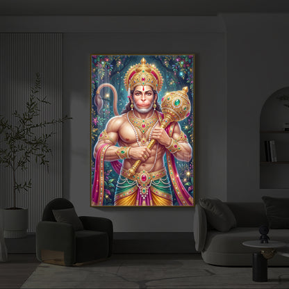 Pavan Putra Hanuman Ji Modern Luxury Backlight Vertical Wall Art