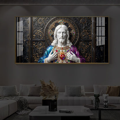 Sacred Heart Of Jesus Modern Luxury Backlight Horizontal Wall Art