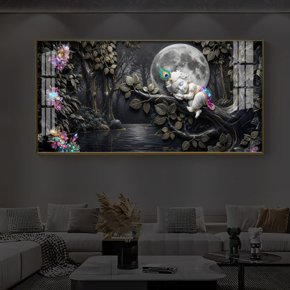 Divine Lord Little Krishna Modern Luxury Backlight Horizontal Wall Art