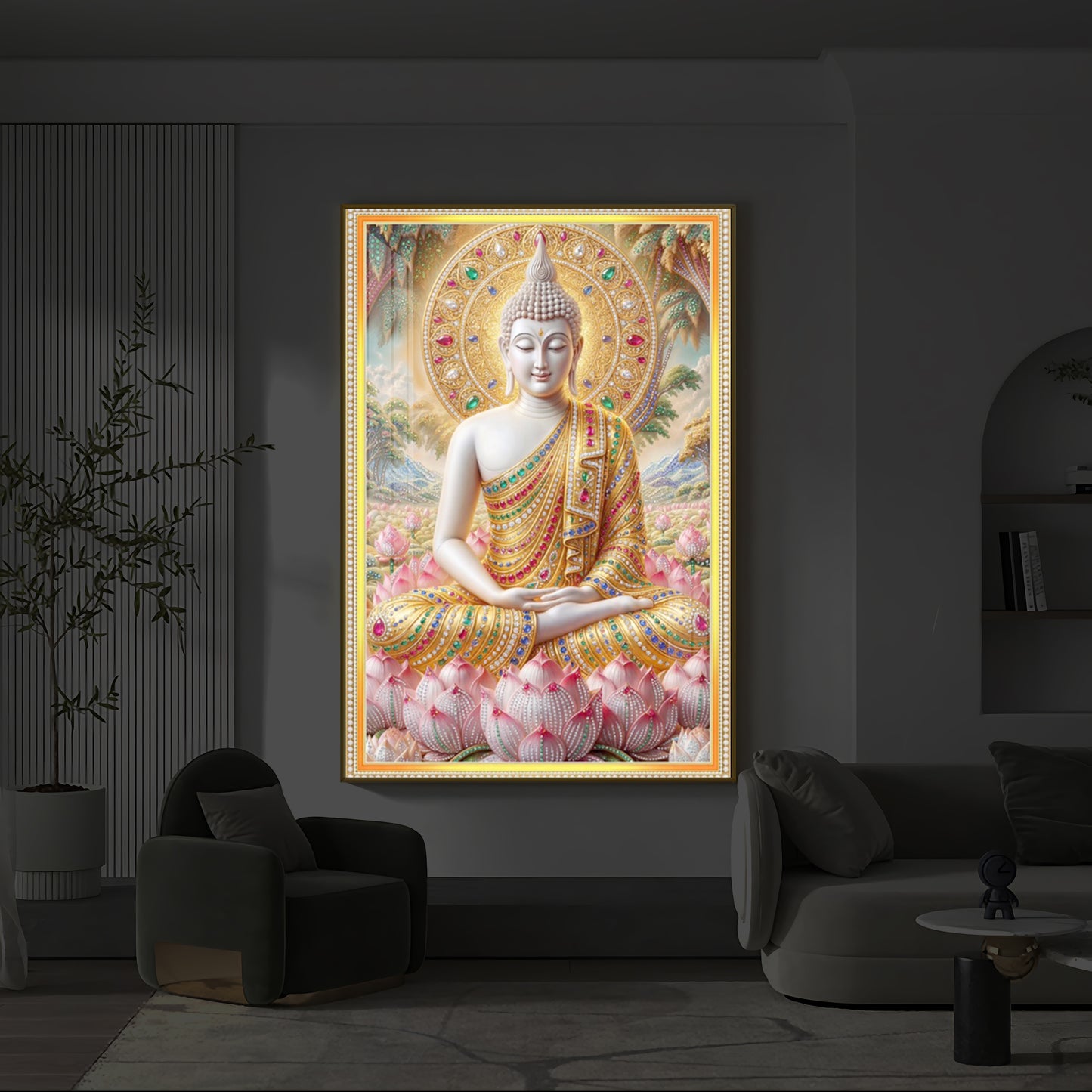 Divine Buddha Harmony Modern Luxury Backlight Vertical Wall Art