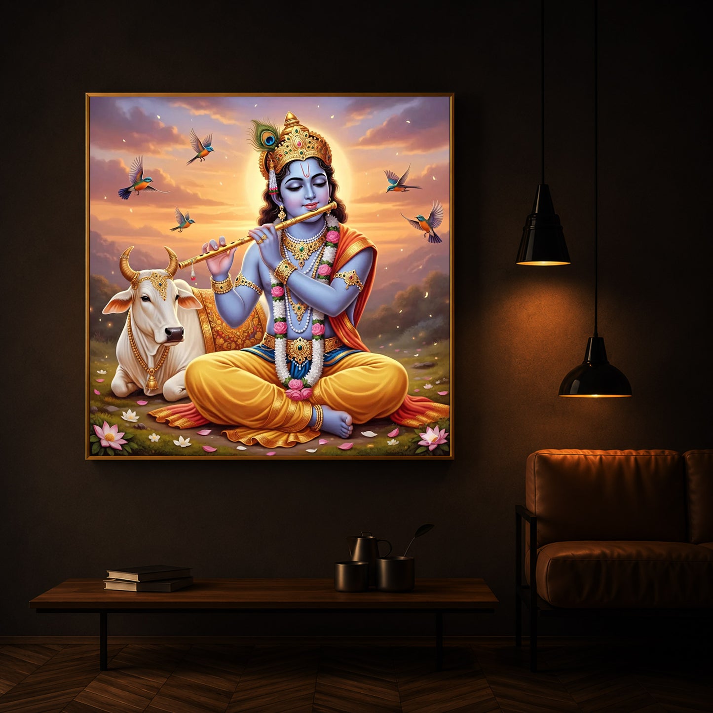 Divine Krishna Modern Luxury Backlight Square Wall Art