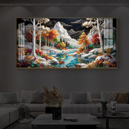 Mountain Serenity Modern Luxury Backlight Horizontal Wall Art