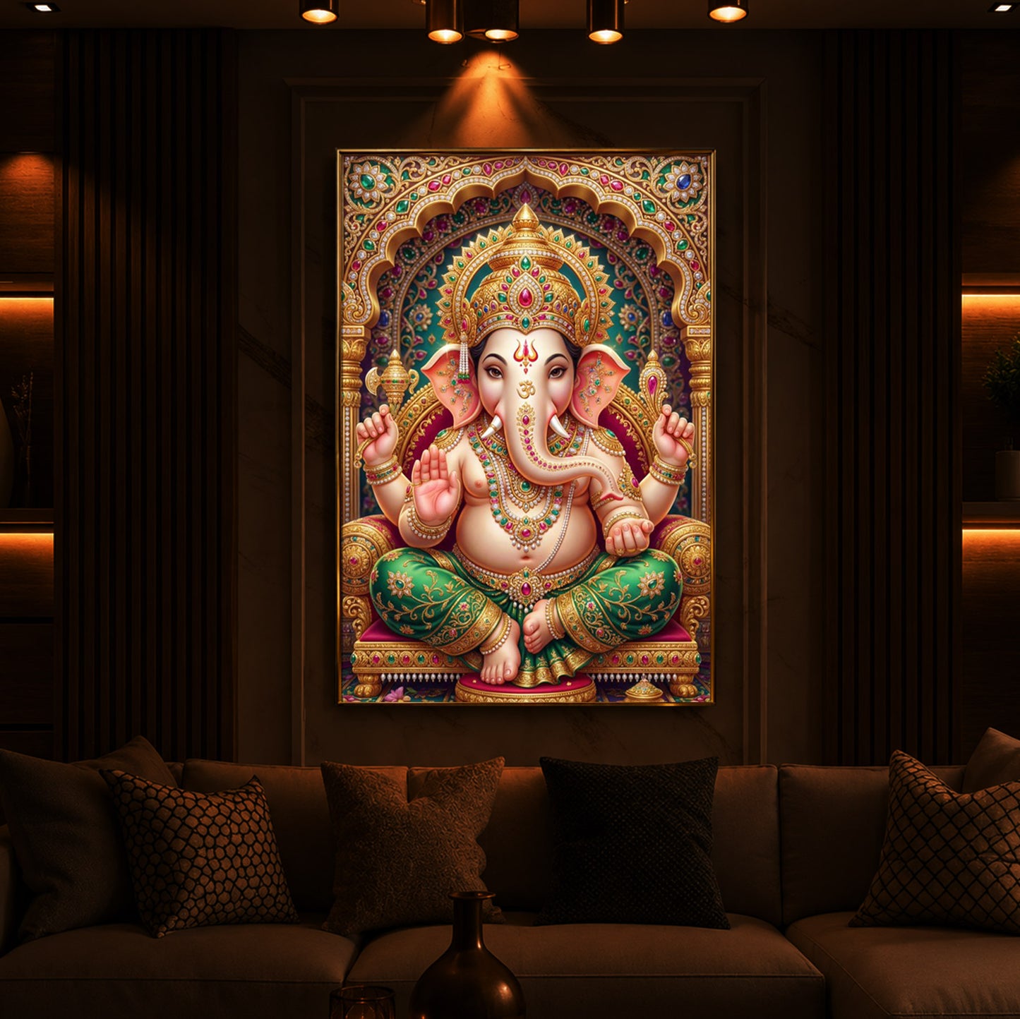 Divine Blessings of Ganesha Modern Luxury Backlight Vertical Wall Art