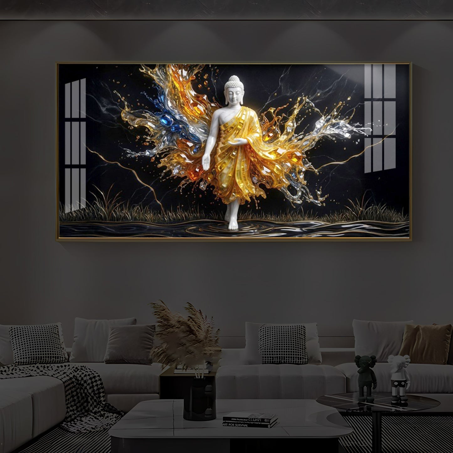 Embedded Buddha Modern Luxury Backlight Horizontal Wall Art