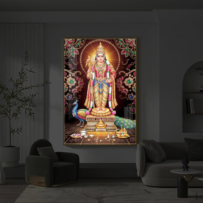 Lord Murugan With Peacock Modern Luxury Backlight Vertical Wall Art