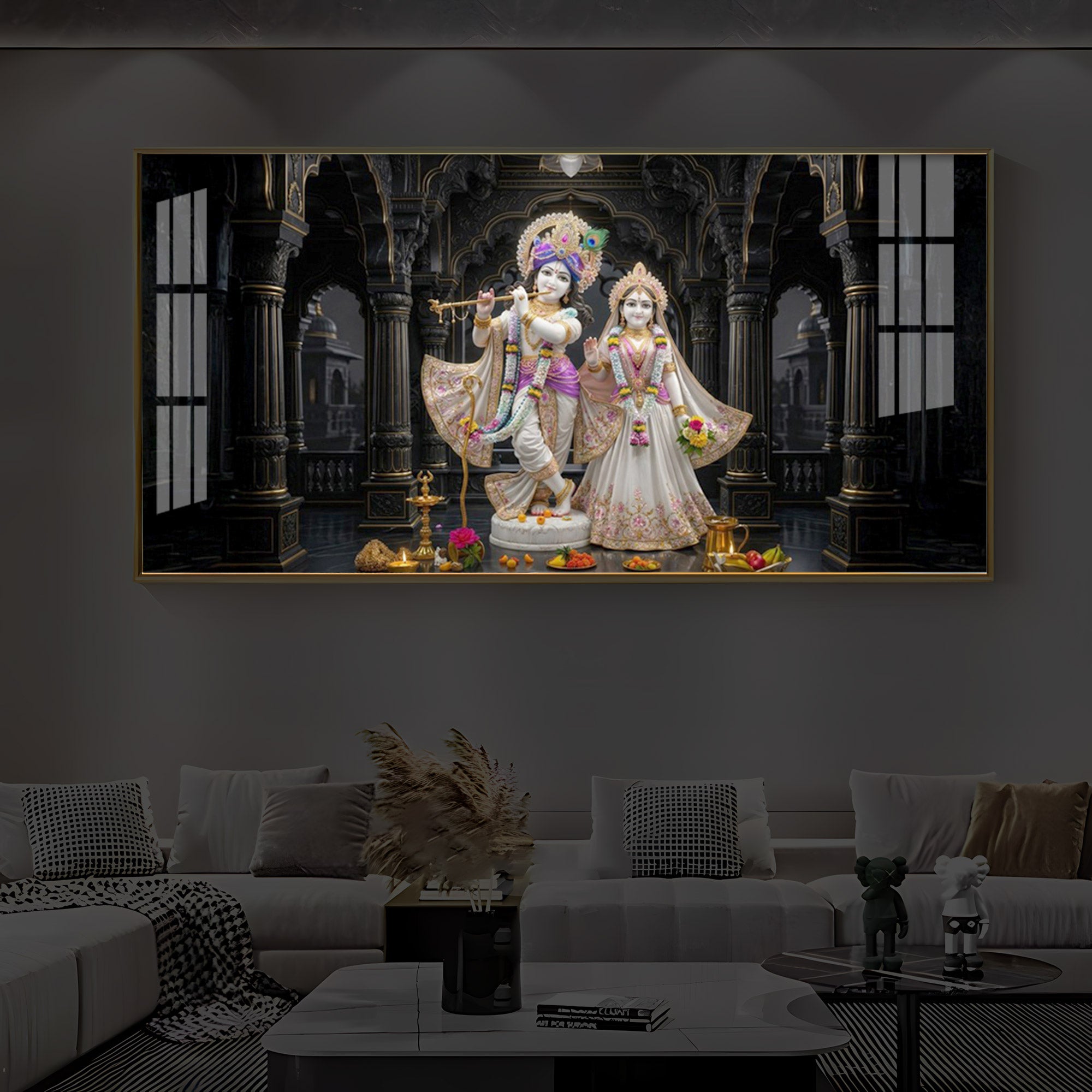 Spiritual Shree Radha Krishna Modern Luxury Backlight Horizontal Wall Art