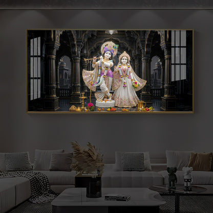 Spiritual Shree Radha Krishna Modern Luxury Backlight Horizontal Wall Art