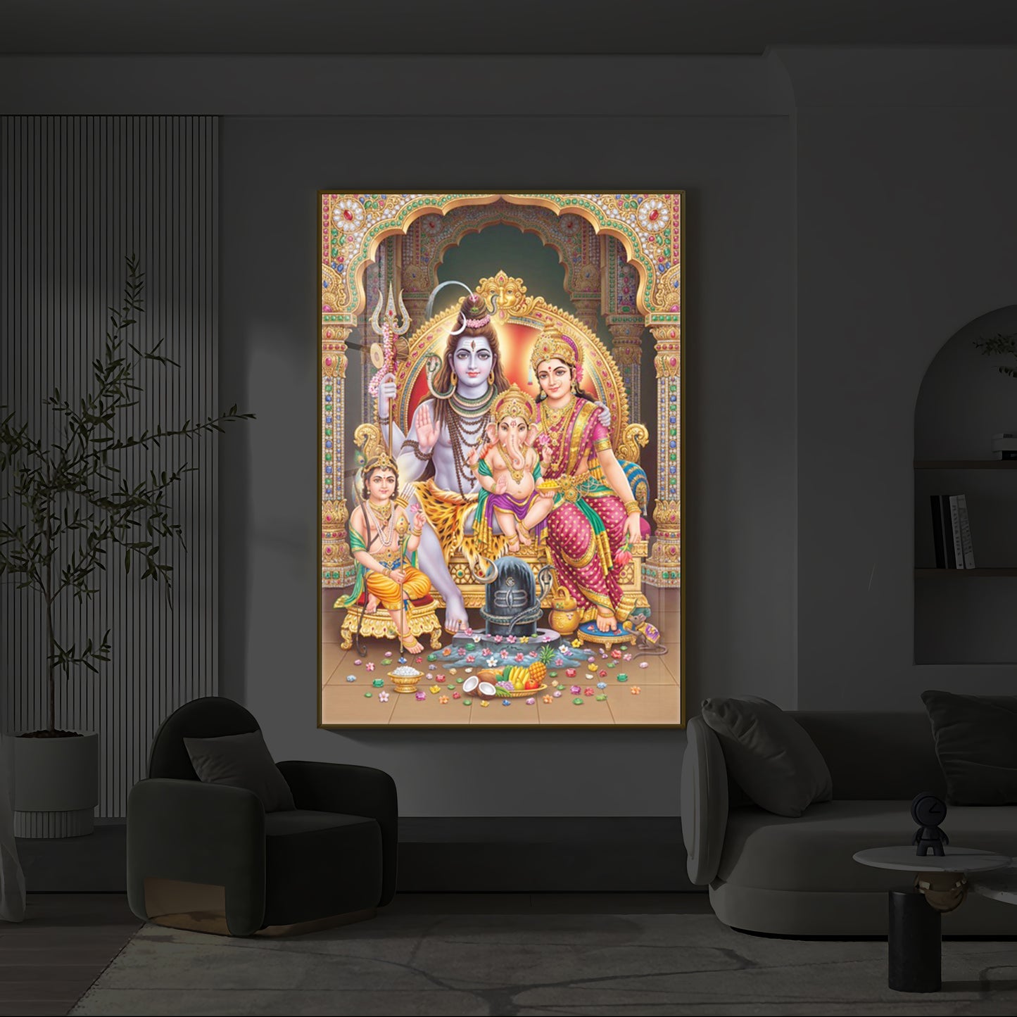 Shiva Parivar Modern Luxury Backlight Vertical Wall Art