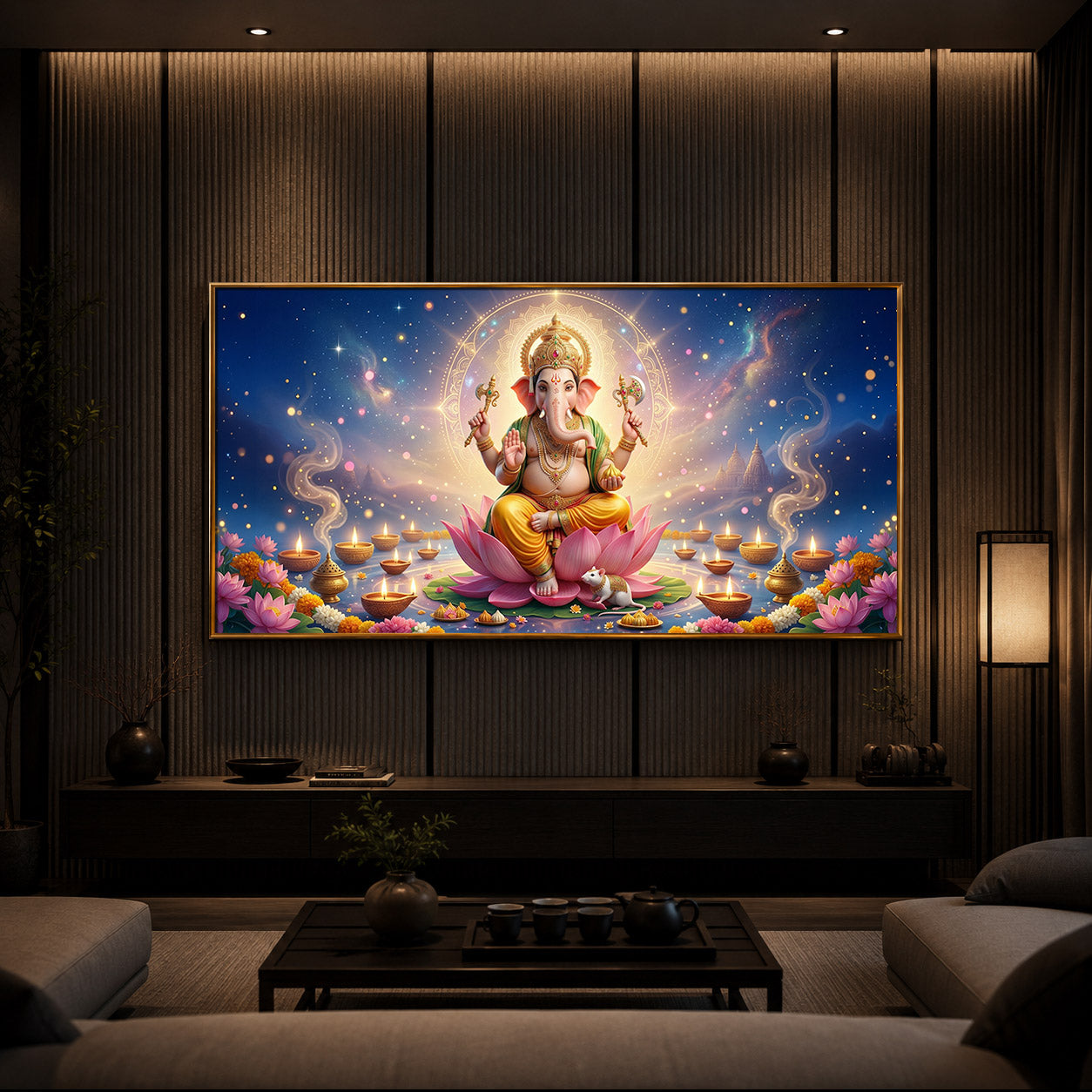 Shree Ganesh Ji Modern Luxury Backlight Horizontal Wall Art