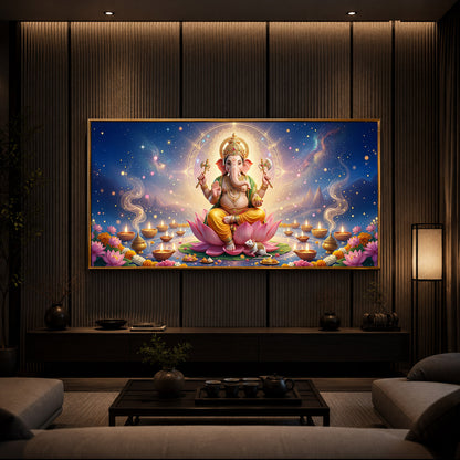 Shree Ganesh Ji Modern Luxury Backlight Horizontal Wall Art