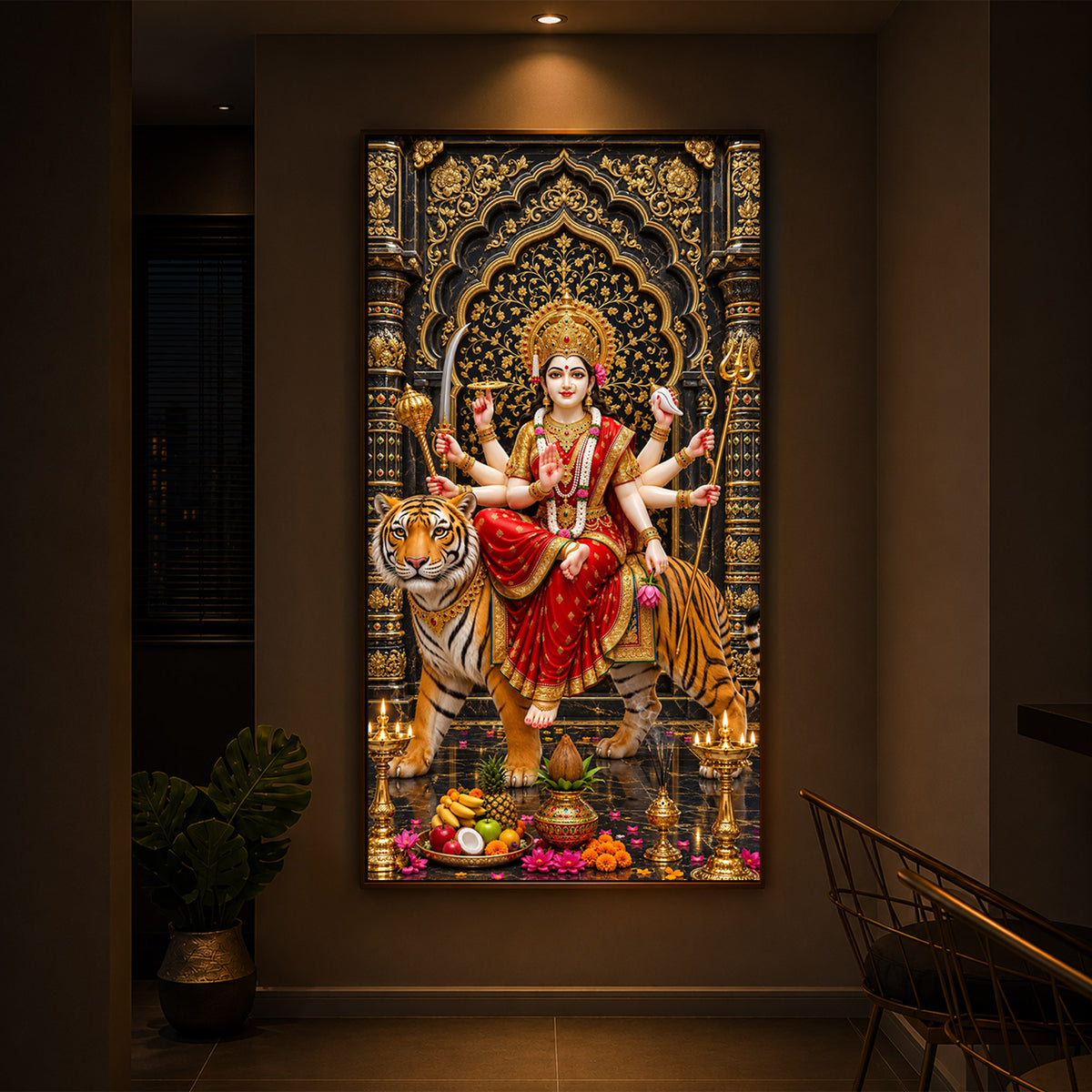 Ashtabhuja Durga Modern Luxury Backlight Vertical Wall Art