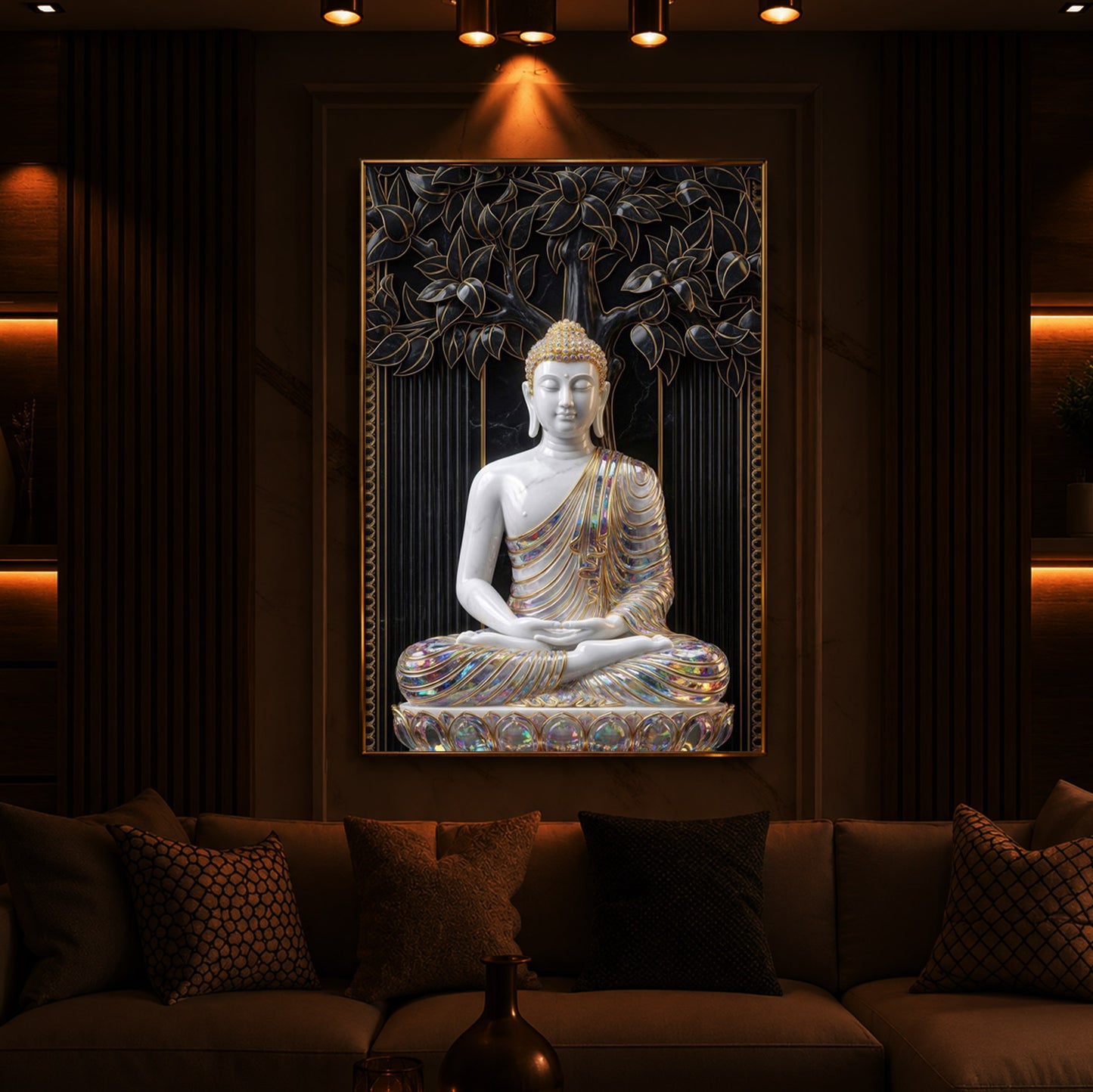 Serene Buddha Meditation Pose Modern Luxury Backlight Vertical Wall Art