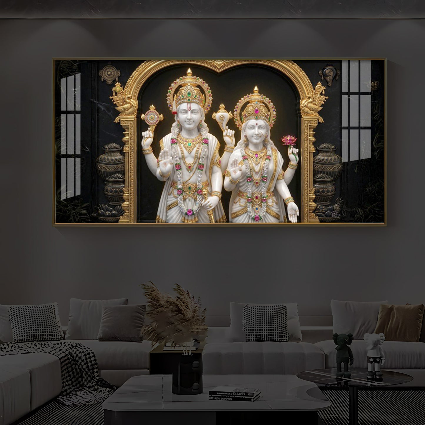 Lord Vishnu & Goddess Lakshmi Modern Luxury Backlight Horizontal Wall Art