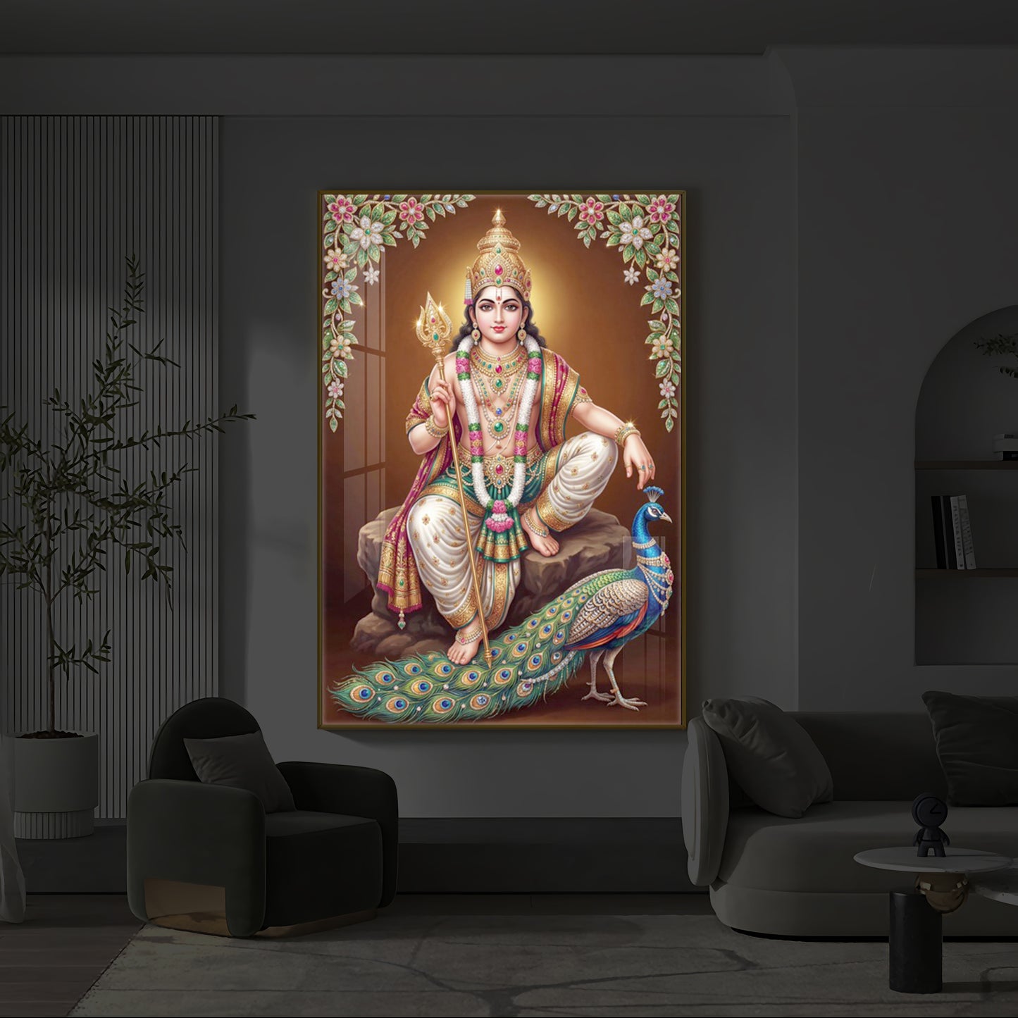 Lord kartikeya Ji Modern Luxury Backlight Vertical Wall Art