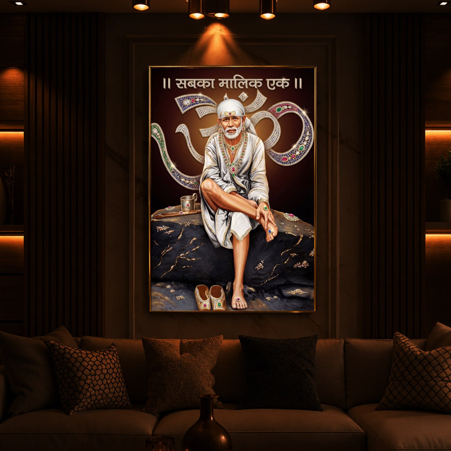 Shirdi Sai Baba Modern Luxury Backlight Vertical Wall Art