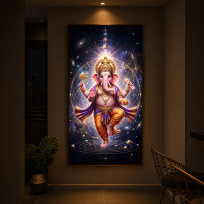 Shree Ganesha's Celestial Embrace Modern Luxury Backlight Vertical Wall Art