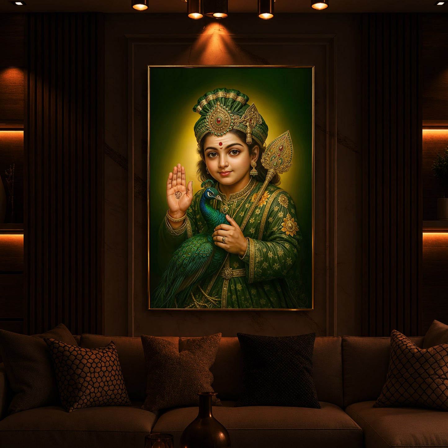 Divine Lord Murugan Modern Luxury Backlight Vertical Wall Art
