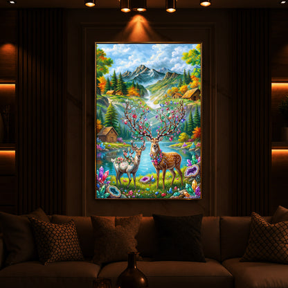 Pair Of Deer Modern Luxury Backlight Vertical Wall Art