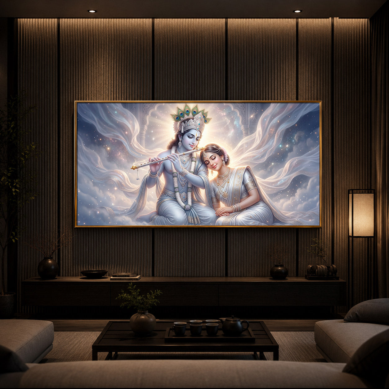 Krishna Radha Modern Luxury Backlight Horizontal Wall Art