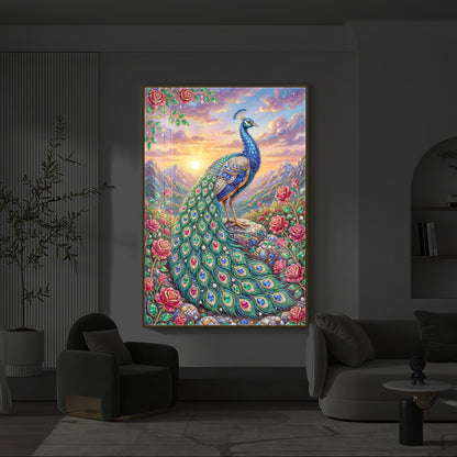 Colorful Beautiful Peacock Modern Luxury Backlight Vertical Wall Art