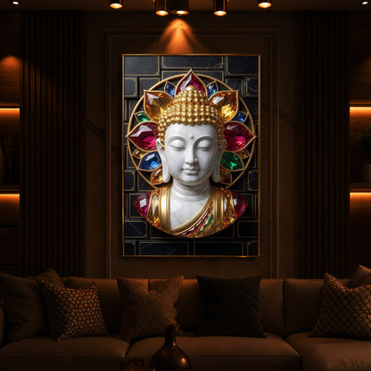 White Buddha Face Modern Luxury Backlight Vertical Wall Art