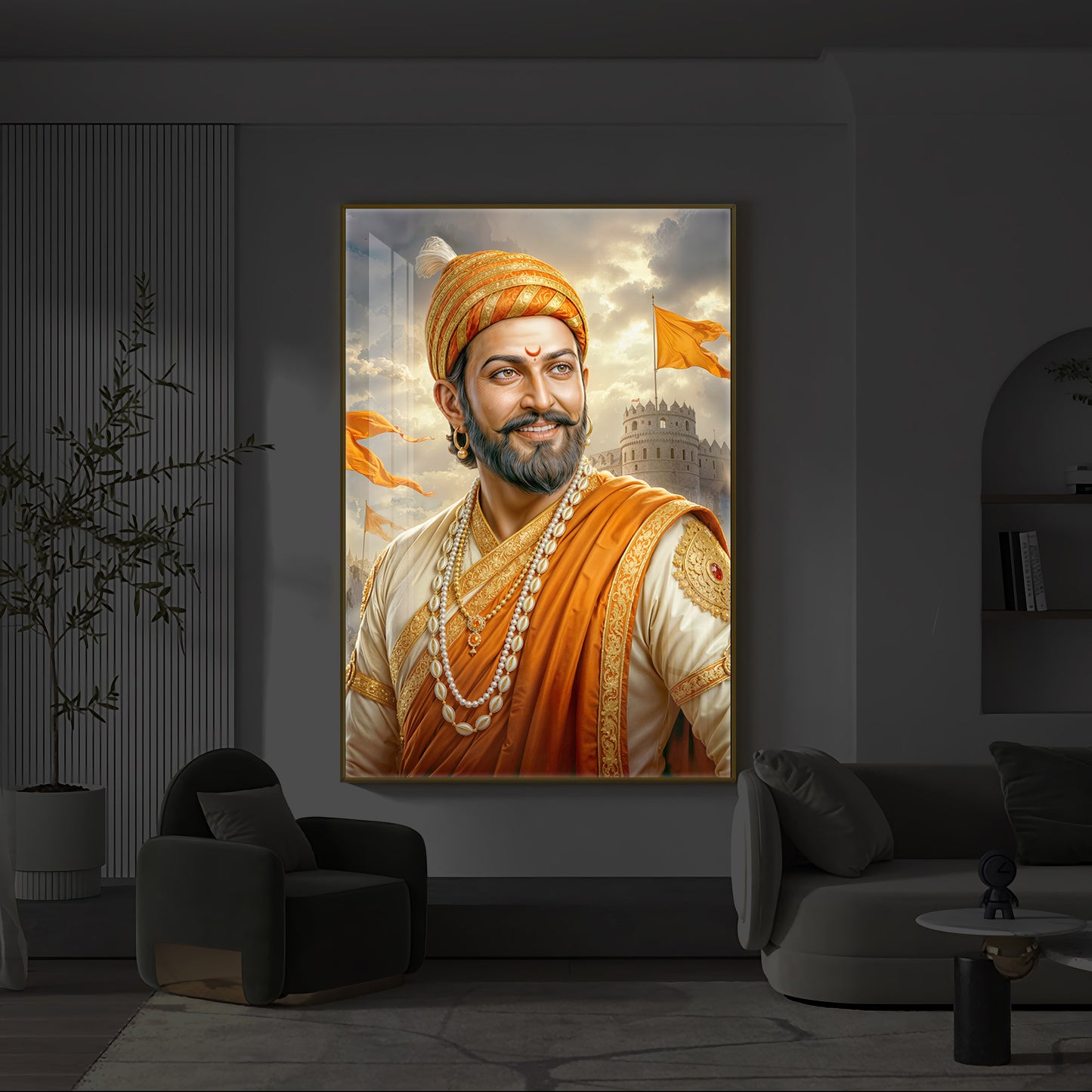 King Of Maratha Chhatrapati Shivaji Maharaj Modern Luxury Backlight Vertical Wall Art
