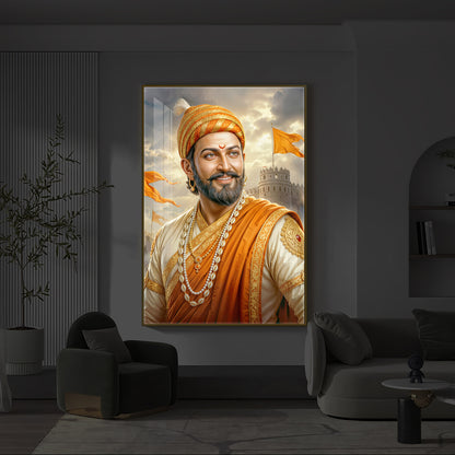 King Of Maratha Chhatrapati Shivaji Maharaj Modern Luxury Backlight Vertical Wall Art