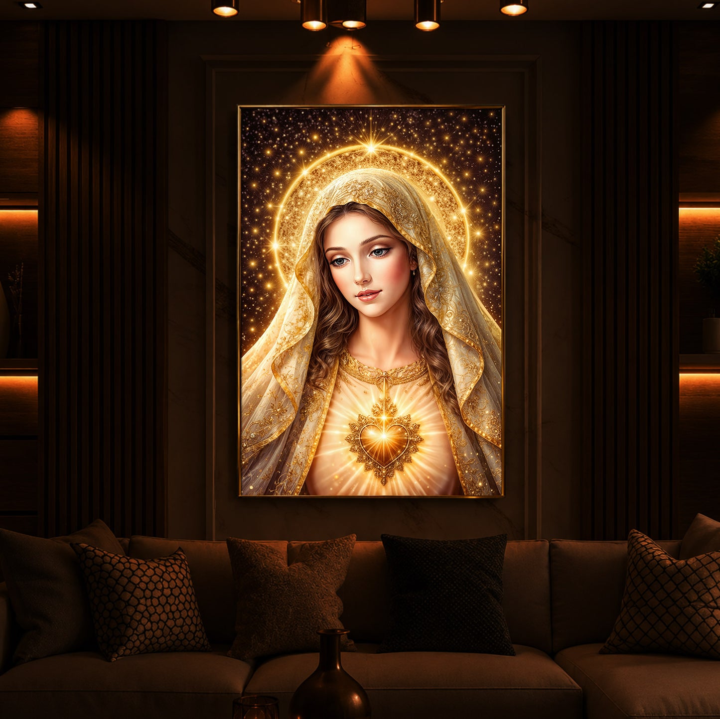 Virgin Mary Modern Luxury Backlight Vertical Wall Art