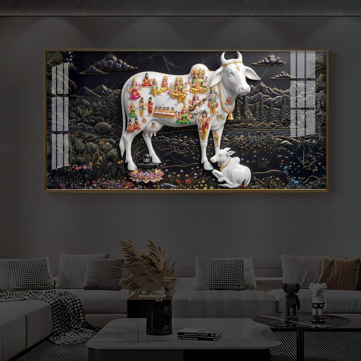 Decorative Kamdhenu Modern Luxury Backlight Horizontal Wall Art