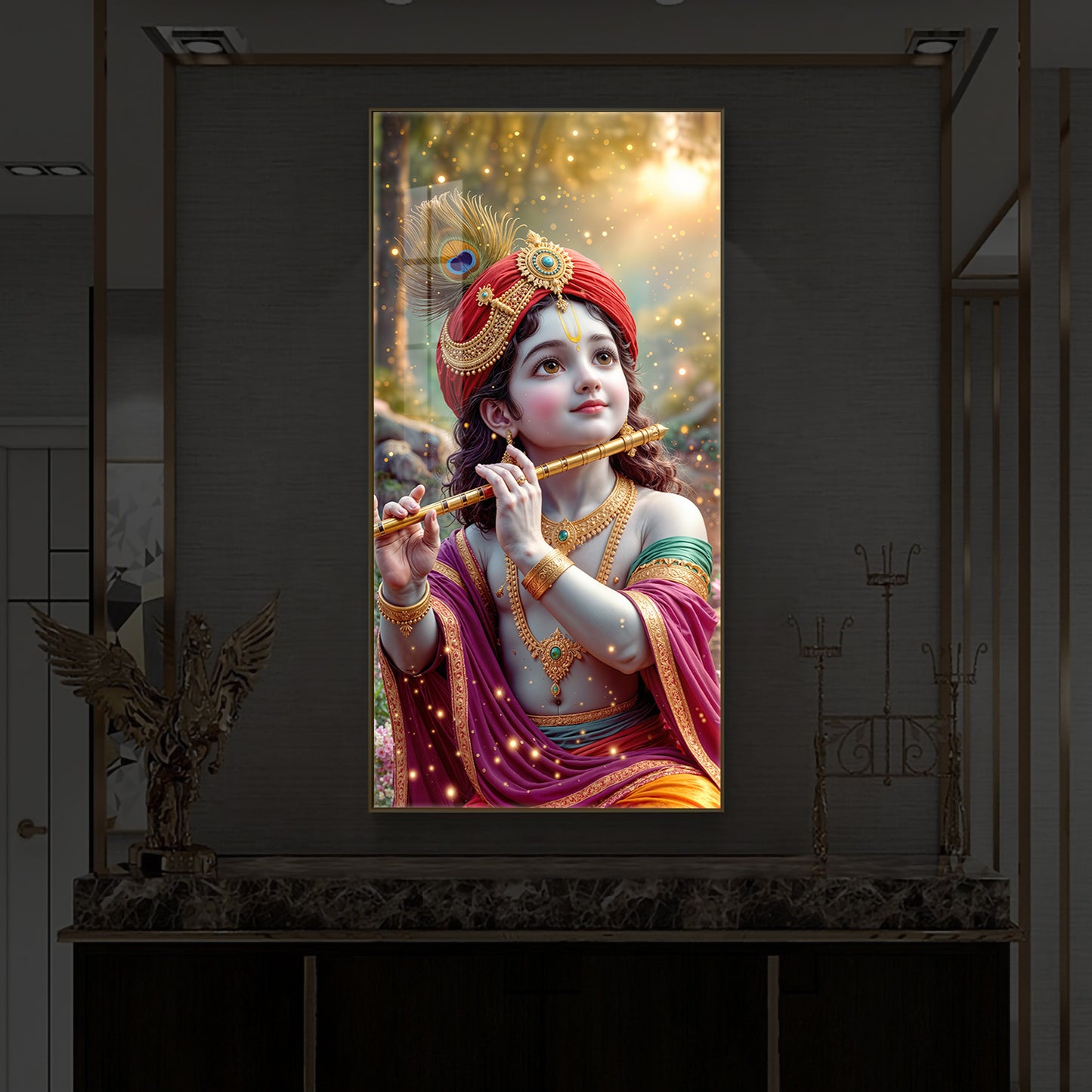 Divine Glow Krishna Modern Luxury Backlight Vertical Wall Art