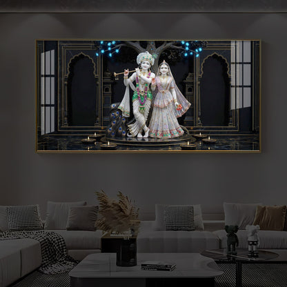 Radha Krishna With Flute Modern Luxury Backlight Horizontal Wall Art