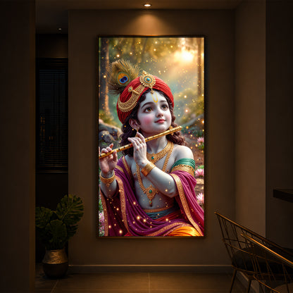 Divine Glow Krishna Modern Luxury Backlight Vertical Wall Art