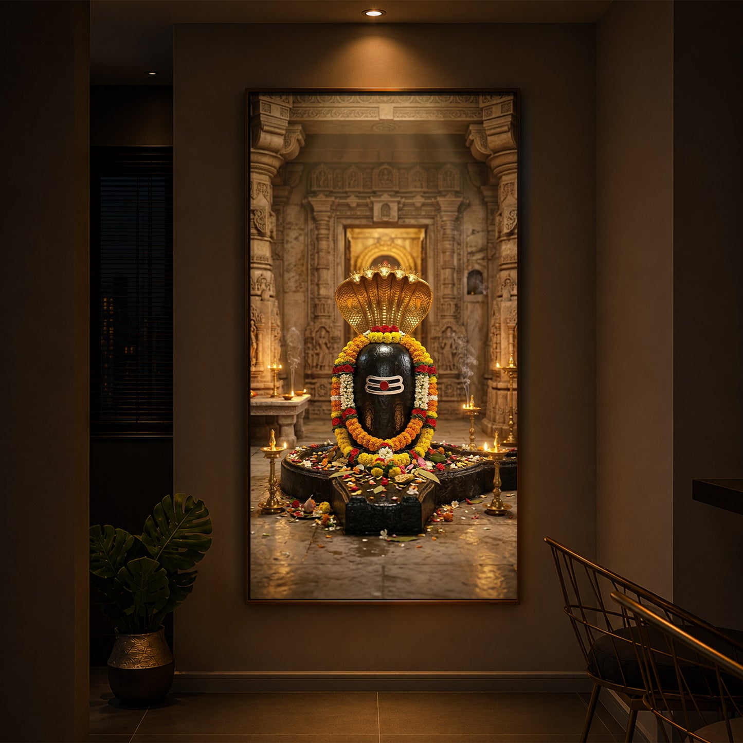 Shree Somnath Jyotirlinga Modern Luxury Backlight Vertical Wall Art
