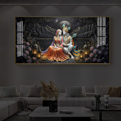 Hindu Deity Radha Krishna Modern Luxury Backlight Horizontal Wall Art