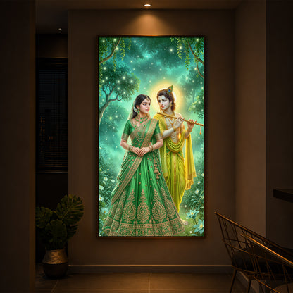 Shri Radhe Krishna Modern Luxury Backlight Vertical Wall Art