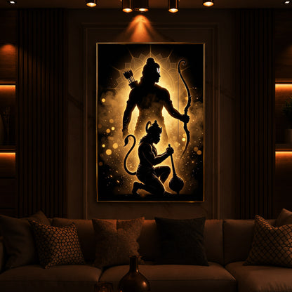 Lord Ram & Hanuman Modern Luxury Backlight Vertical Wall Art