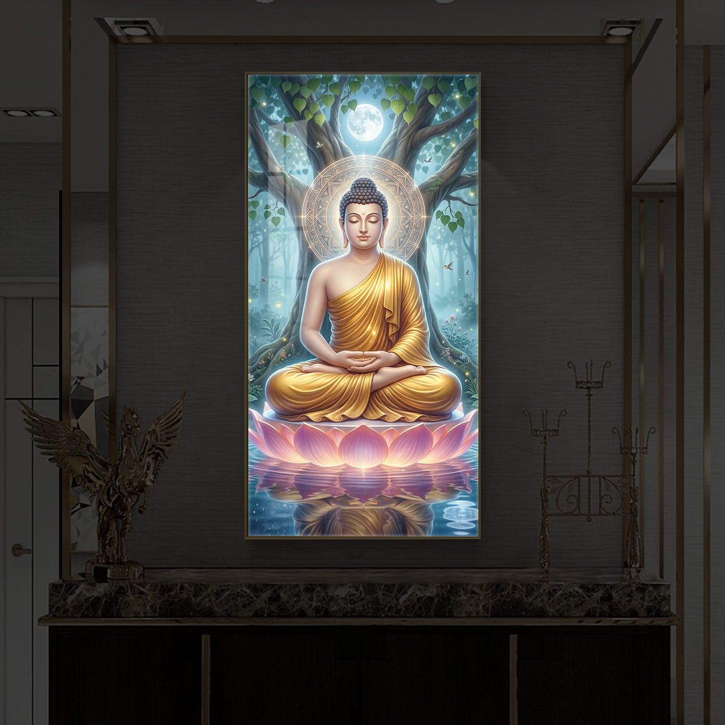 Meditation Buddha Modern Luxury Backlight Vertical Wall Art