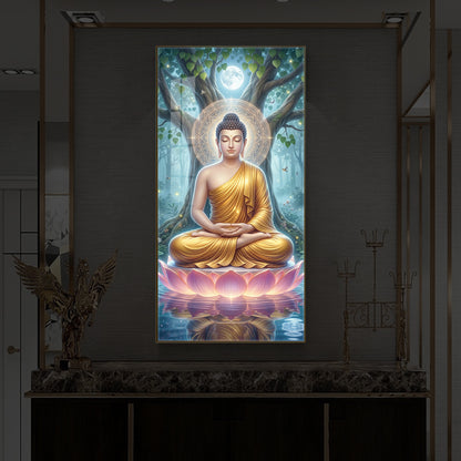 Meditation Buddha Modern Luxury Backlight Vertical Wall Art