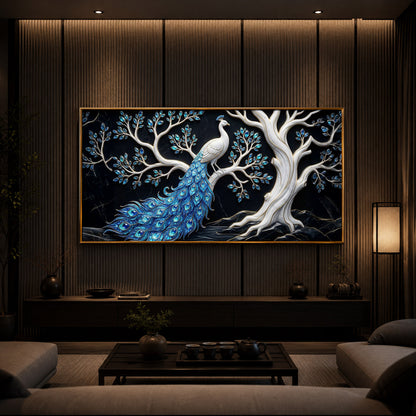 Peacock With Blue Feather Modern Luxury Backlight Horizontal Wall Art