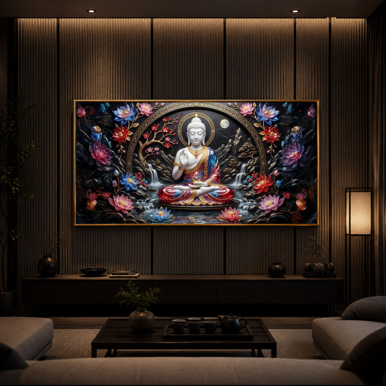 Colorful Buddha Modern Luxury Backlight Horizontal Wall Art