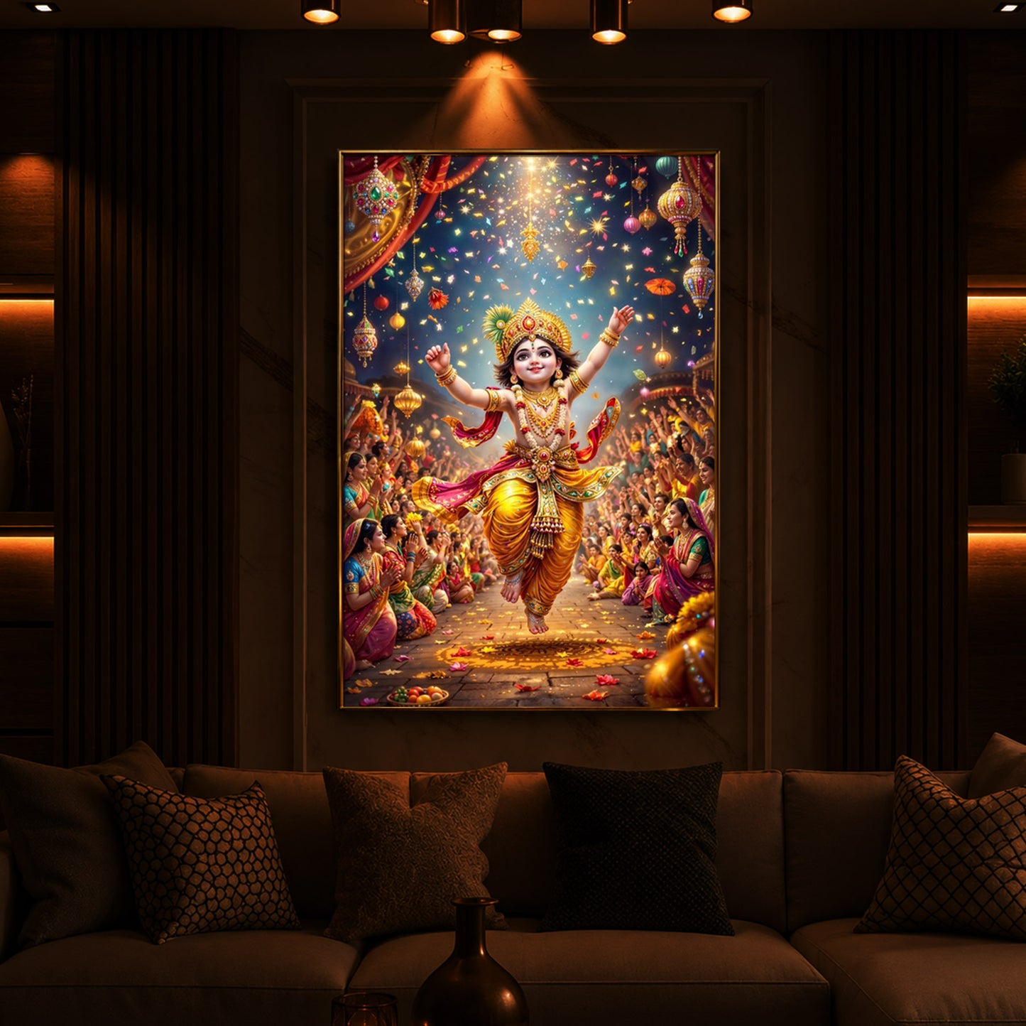 Krishna Janmashtami Modern Luxury Backlight Vertical Wall Art