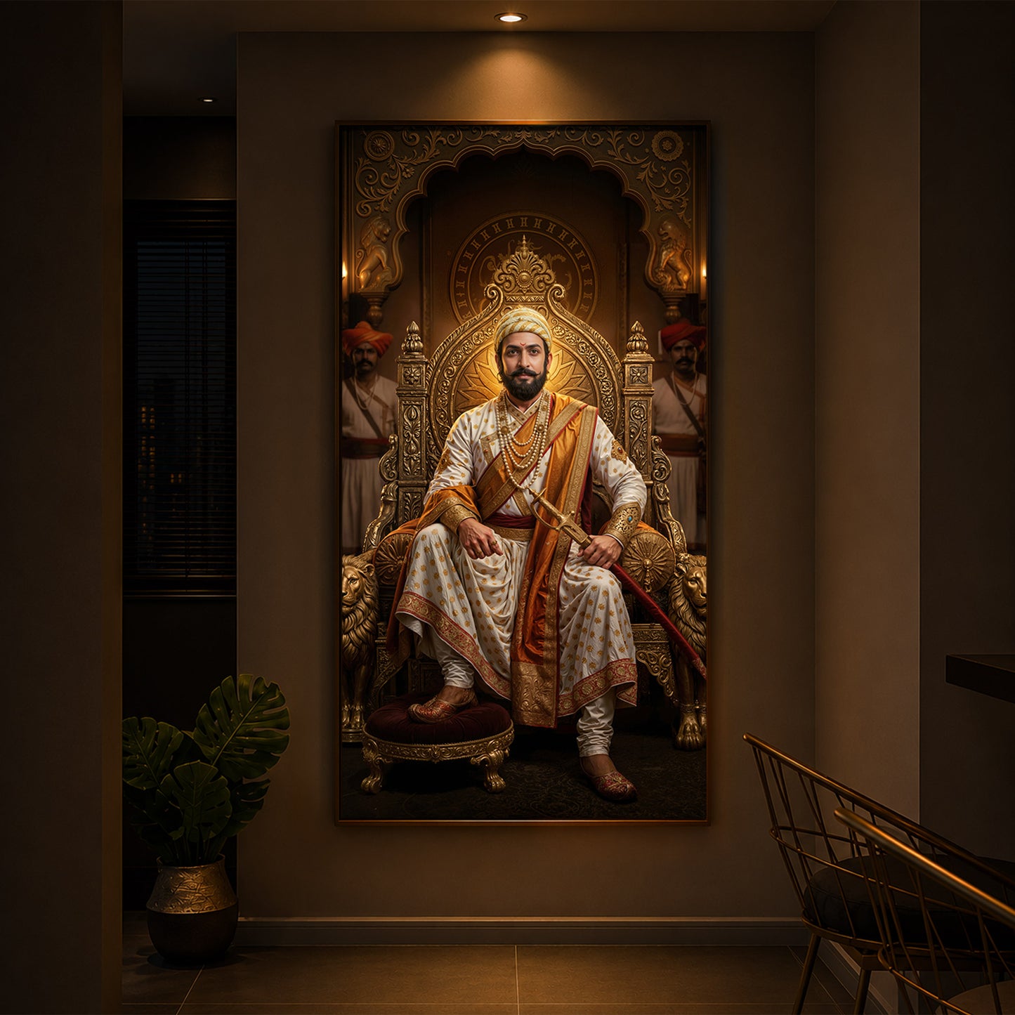 Shivaji Maharaj Modern Luxury Backlight Vertical Wall Art