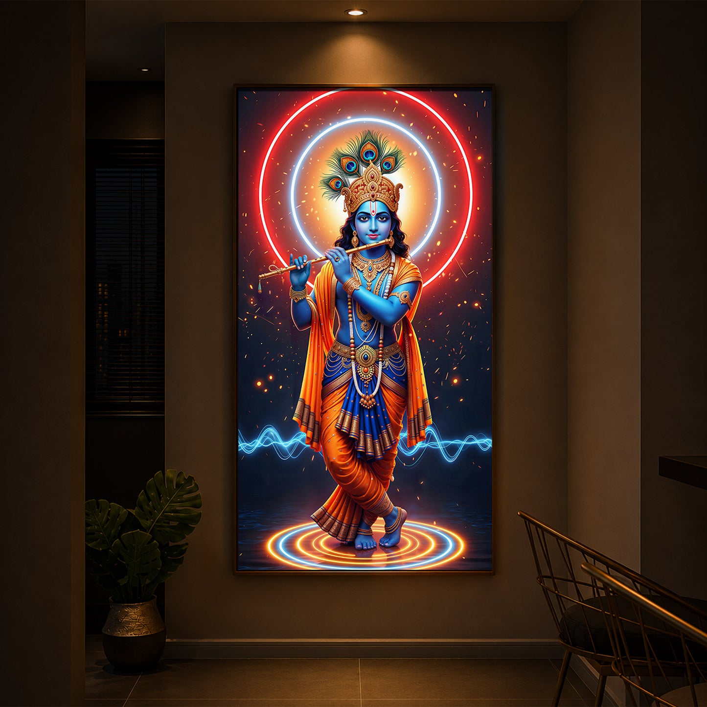 Divine Krishna Modern Luxury Backlight Vertical Wall Art