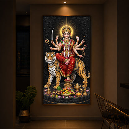 Maa Sherawali Modern Luxury Backlight Vertical Wall Art