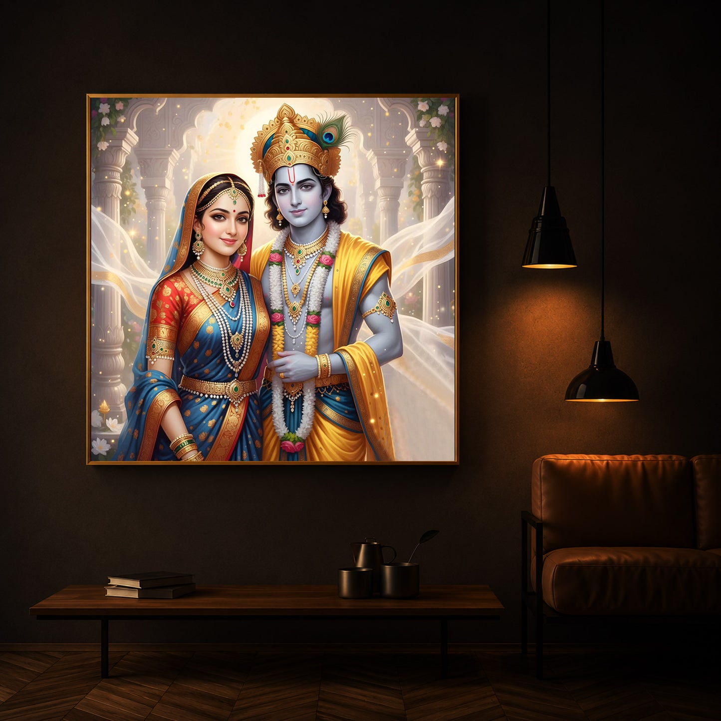 Divine Shree Radhe Krishna Modern Luxury Backlight Square Wall Art