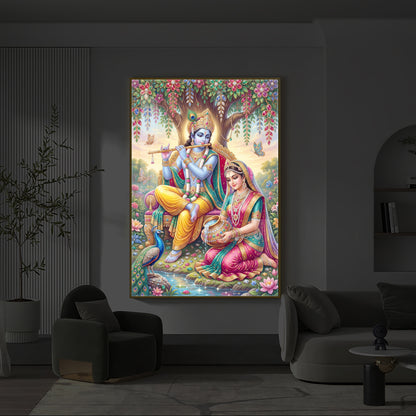 Krishna’s Flute with Radha’s Devotion Modern Luxury Backlight Vertical Wall Art