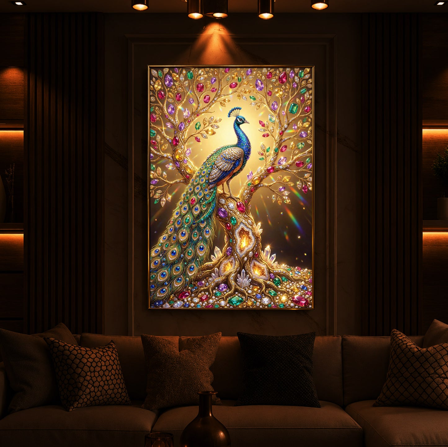 Colourful Peacock Modern Luxury Backlight Vertical Wall Art