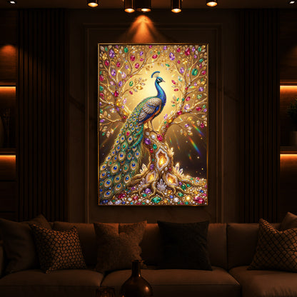 Colourful Peacock Modern Luxury Backlight Vertical Wall Art